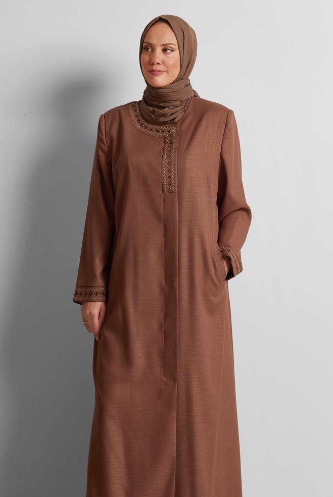 Tesettür giyim TURUNCU İŞLEME DETAYLI PARDESÜ 10231 - ALVİNA