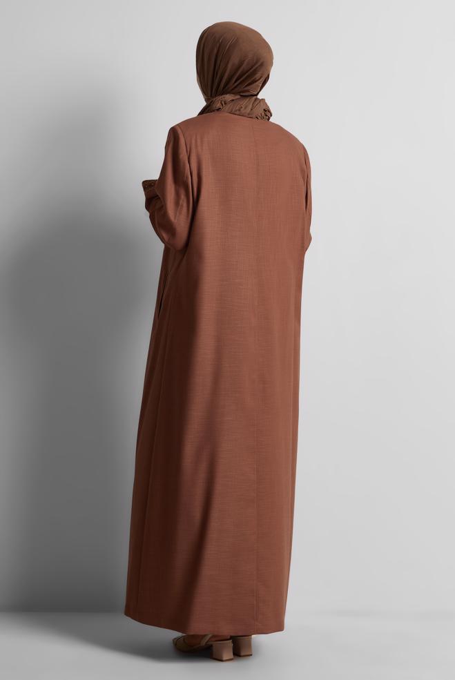 Tesettür giyim TURUNCU İŞLEME DETAYLI PARDESÜ 10231 - ALVİNA