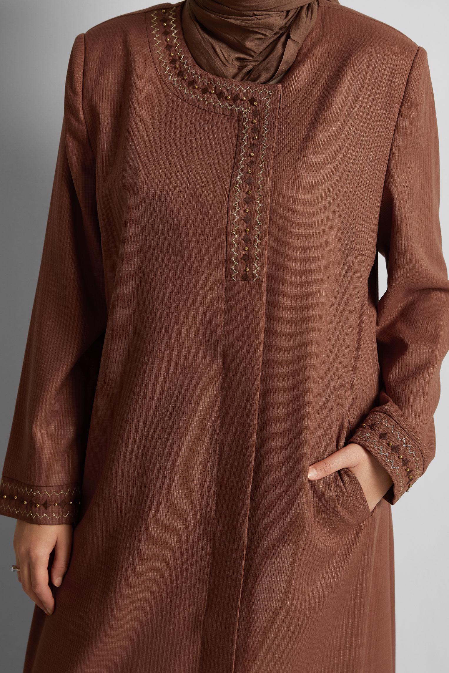 Tesettür giyim TURUNCU İŞLEME DETAYLI PARDESÜ 10231