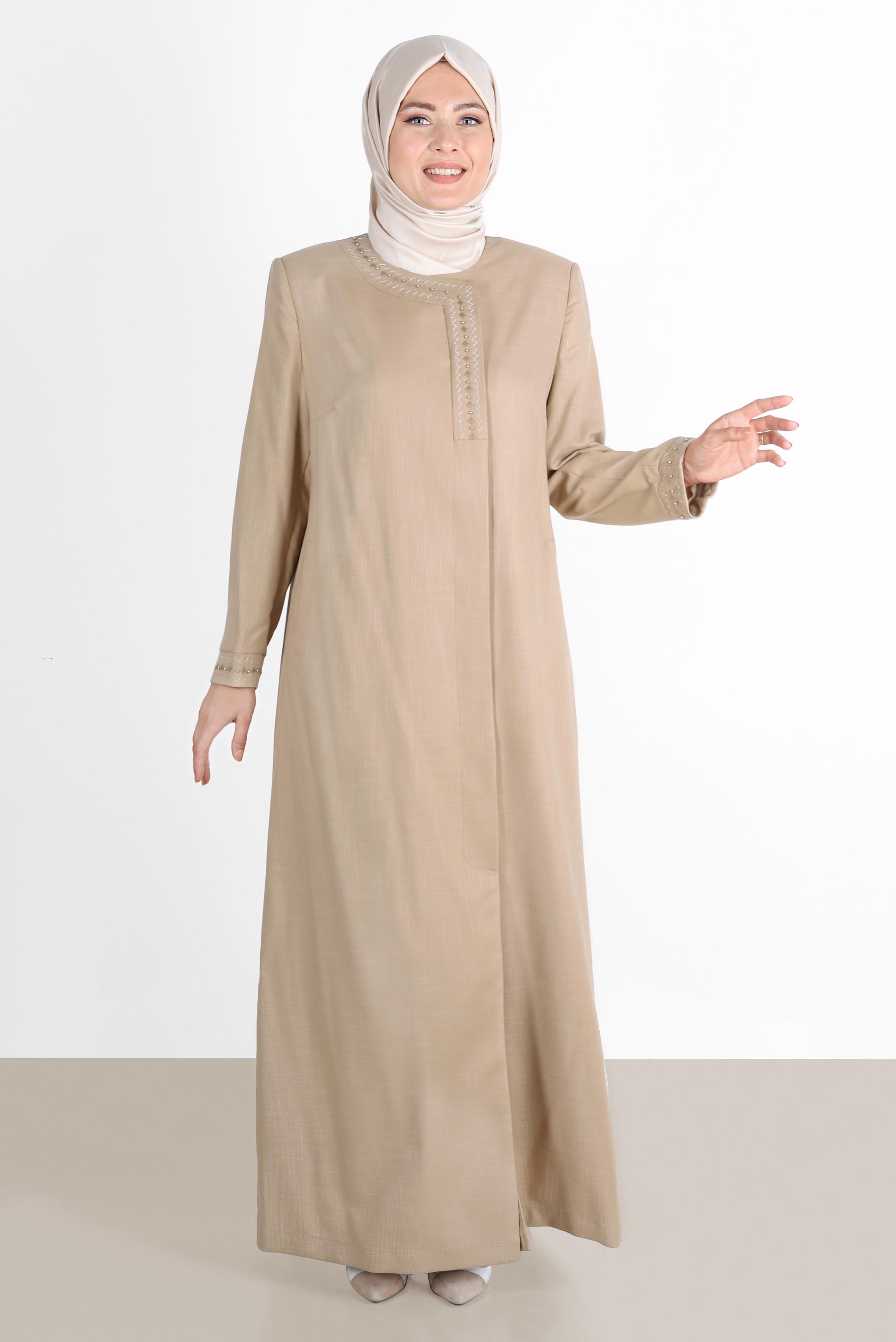 Tesettür giyim KAHVE İŞLEME DETAYLI PARDESÜ 10231