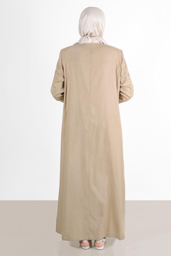 Hijab-Kleidung BRAUN BESTICKTER ÜBERMANTEL 10231 - ALVİNA
