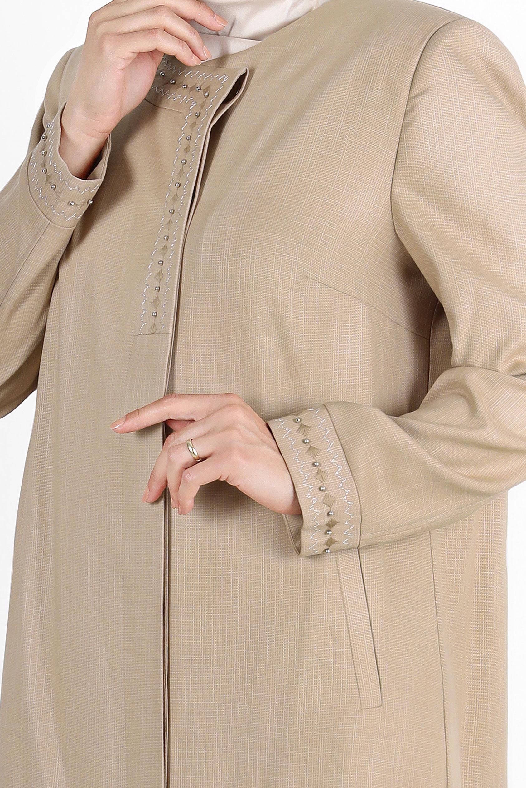 Tesettür giyim KAHVE İŞLEME DETAYLI PARDESÜ 10231