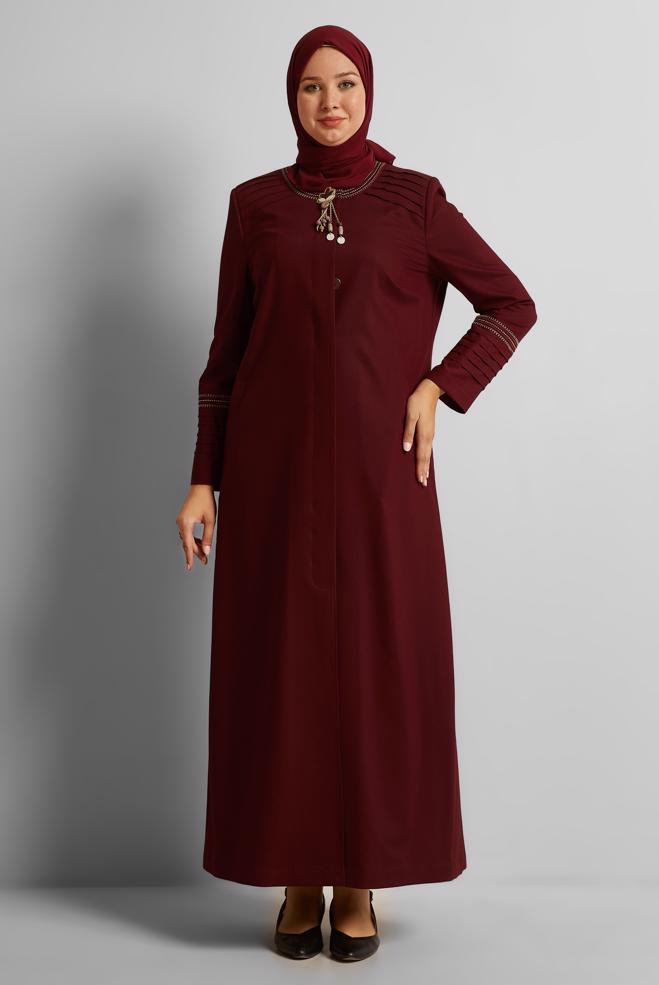 Vêtements hijab ROUGE BORDEAUX PARDESSUS À BROOCH 10233 - ALVİNA