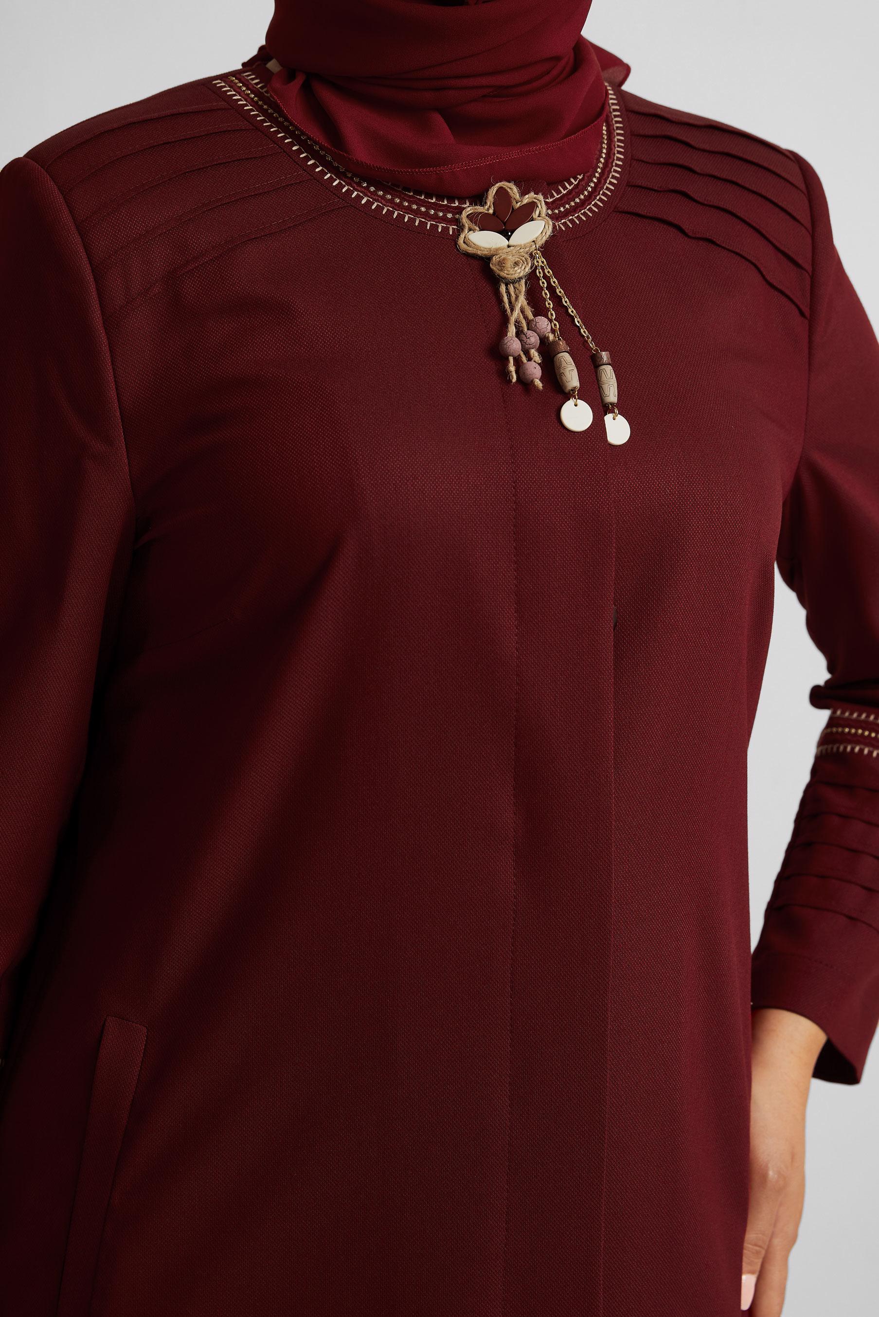 Vêtements hijab ROUGE BORDEAUX PARDESSUS À BROOCH 10233