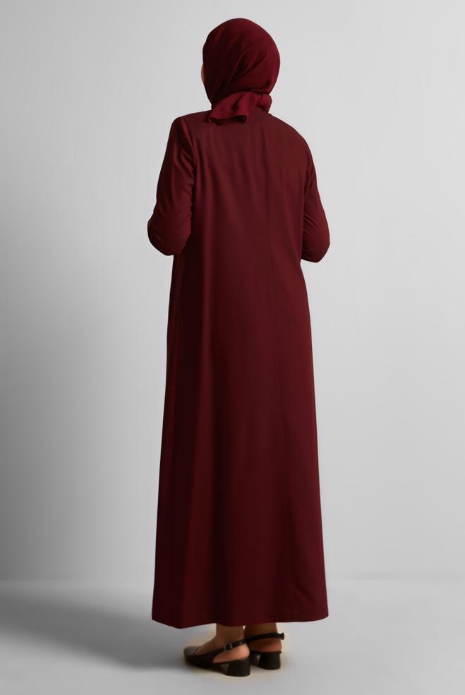 Vêtements hijab ROUGE BORDEAUX PARDESSUS À BROOCH 10233 - ALVİNA