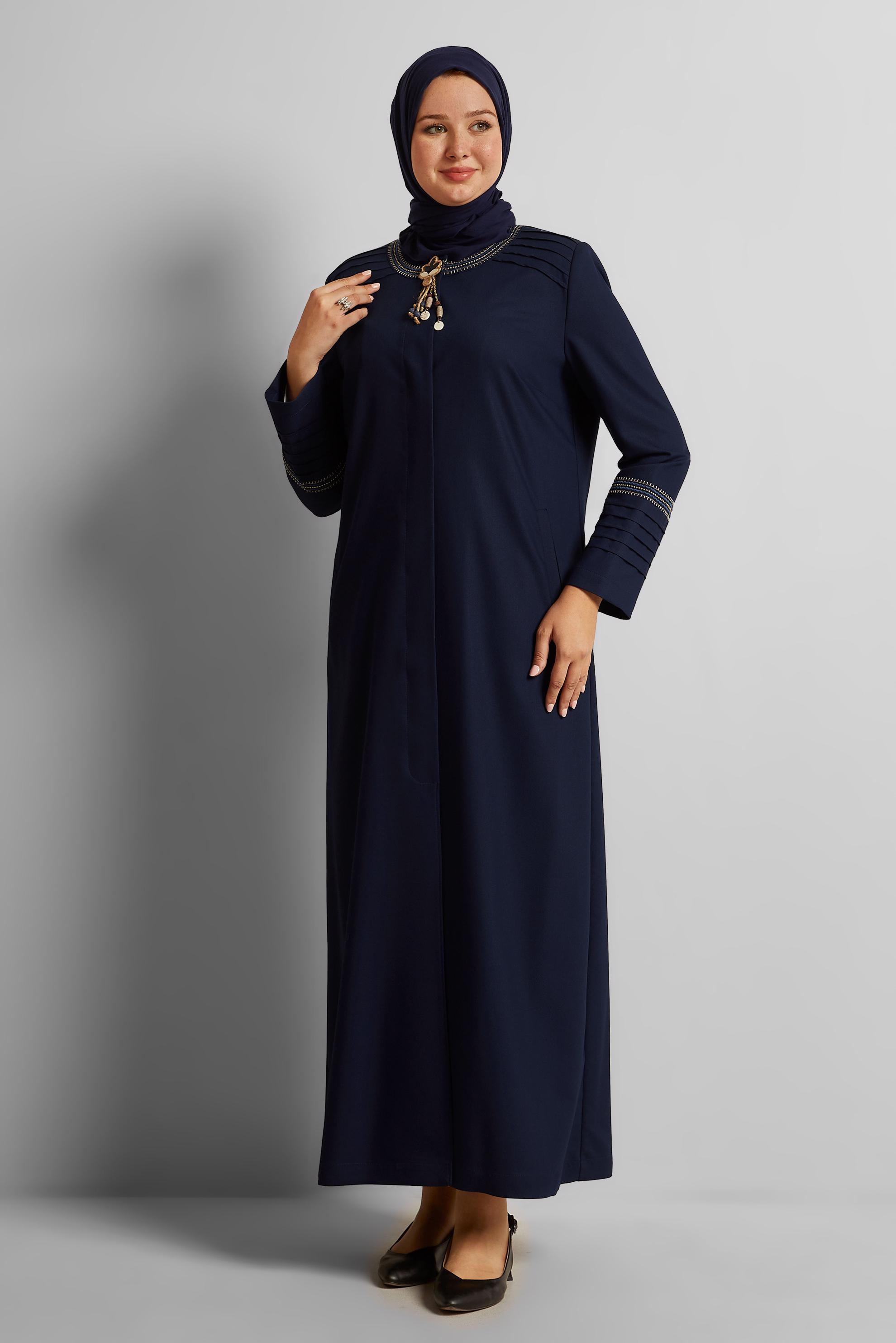 Vêtements hijab BLEU MARINE PARDESSUS À BROOCH 10233