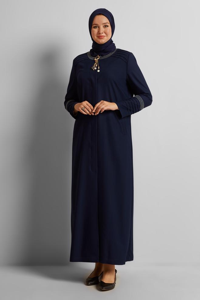 Vêtements hijab BLEU MARINE PARDESSUS À BROOCH 10233 - ALVİNA