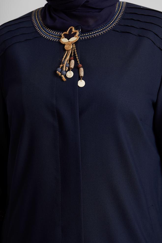 Vêtements hijab BLEU MARINE PARDESSUS À BROOCH 10233 - ALVİNA