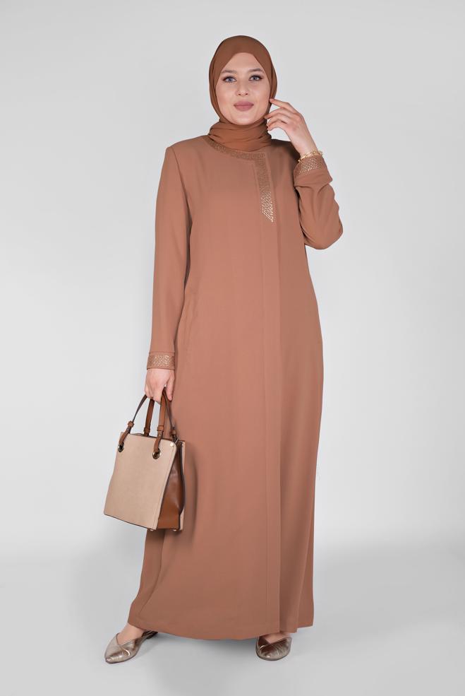 Hijab-Kleidung BRAUN TOPCOAT 10249 - ALVİNA
