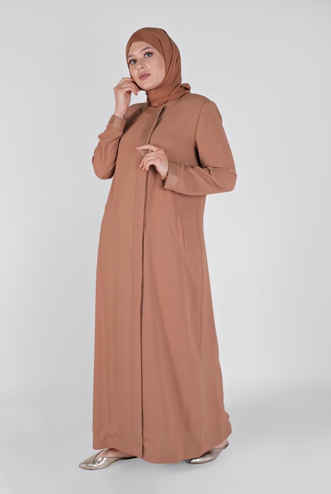 Hijab-Kleidung BRAUN TOPCOAT 10249 - ALVİNA