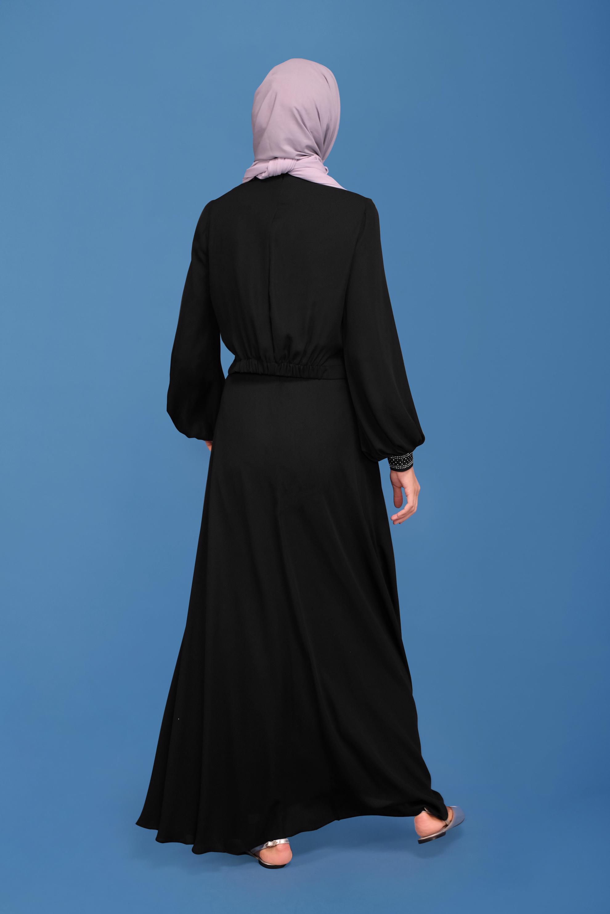 Tesettür giyim SİYAH TAŞLI ŞİFON ETEKLİ TAKIM 30016