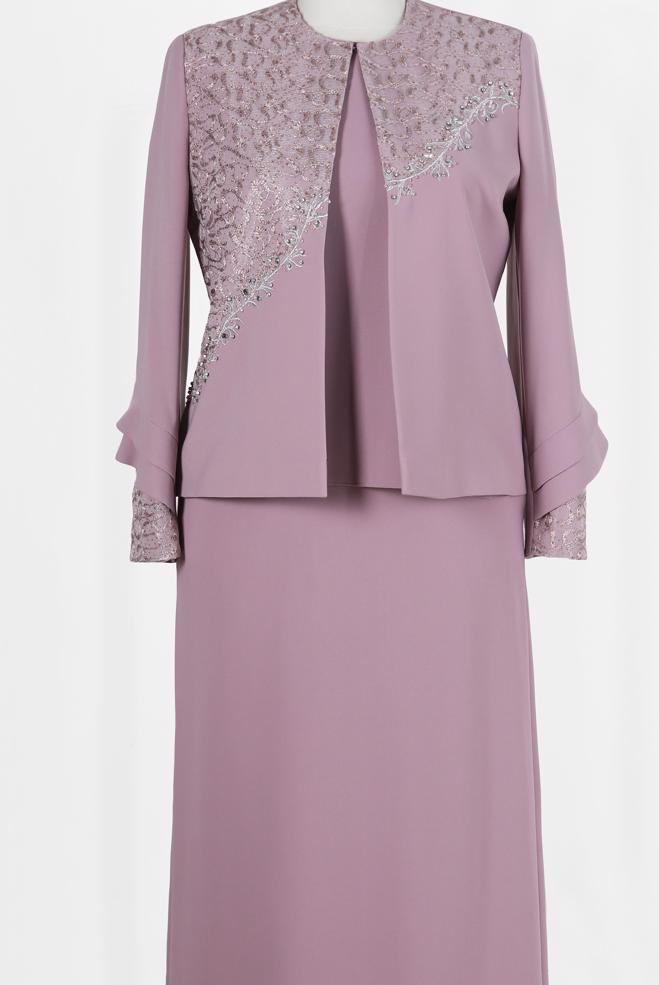 Vêtements hijab POUDRE ENSEMBLE JUPE 3 PIÈCES ARGENTÉE BRODÉE 30023 - ALVİNA