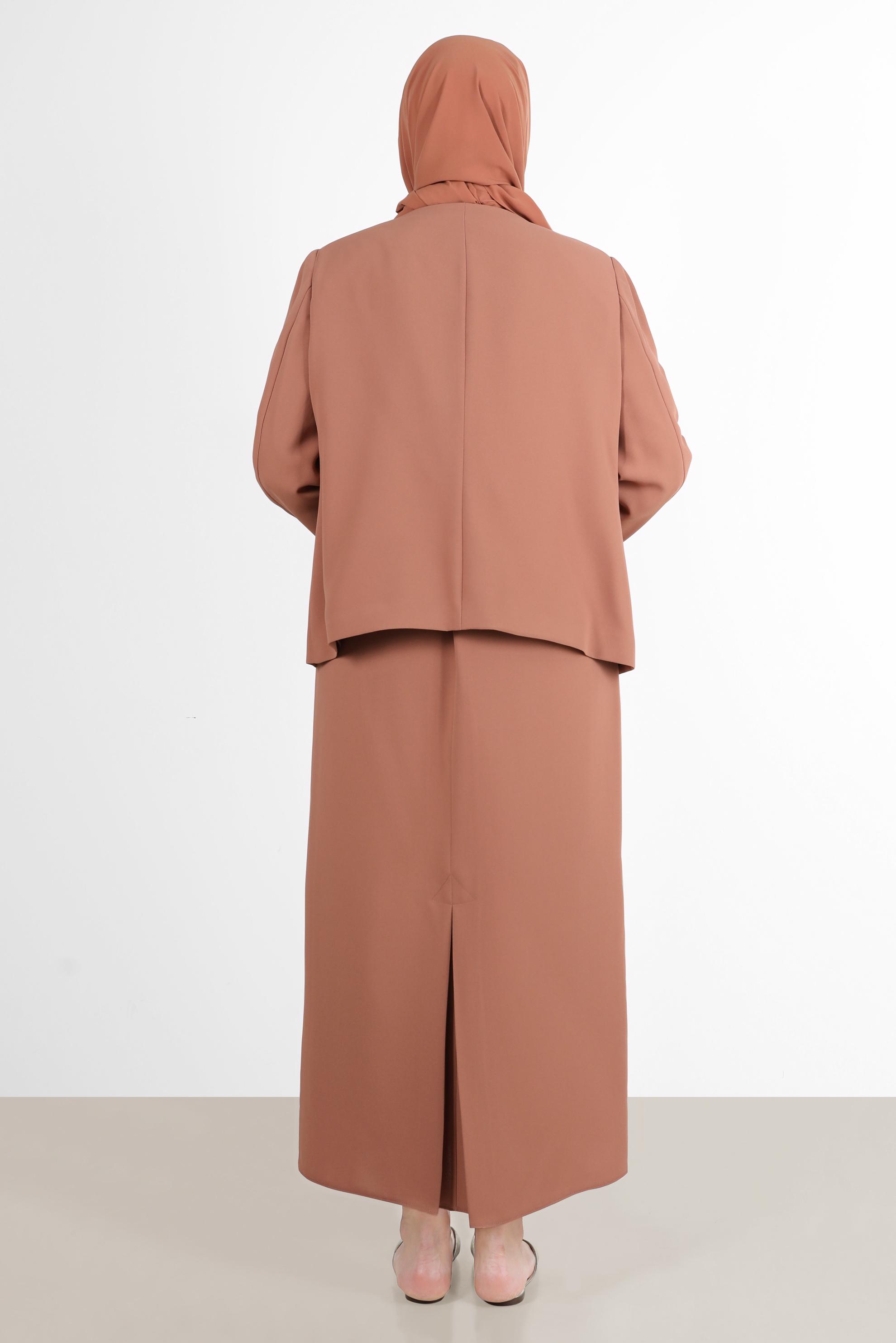 Vêtements hijab BRUN ENSEMBLE JUPE 3 PIÈCES EN CRÊPE BRODÉ DE GEMMES 30032