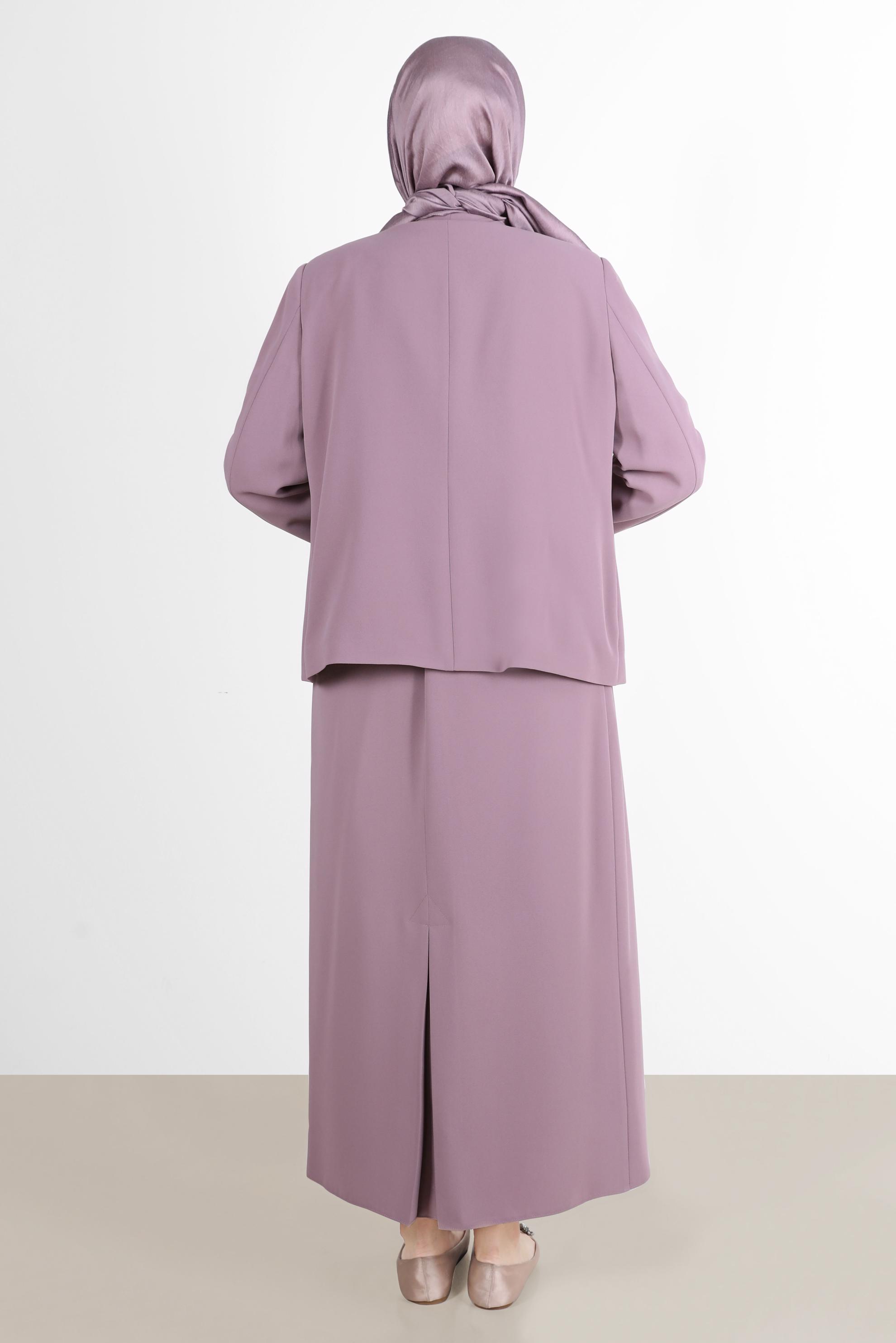 Tesettür giyim PEMBE TAŞLI NAKIŞLI ÜÇLÜ ETEKLİ TAKIM 30032