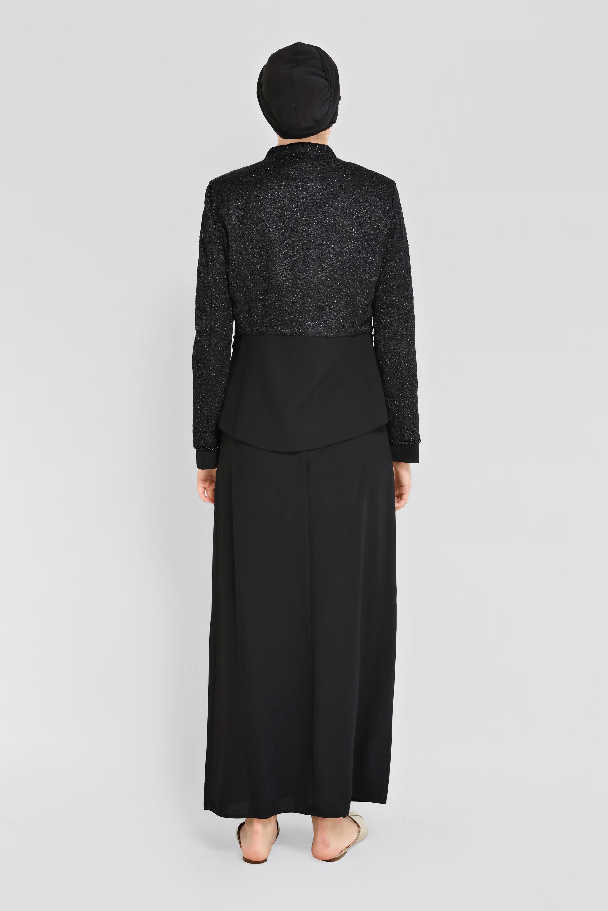 Vêtements hijab NOIR COSTUME 3 PIÈCES AVEC JUPE EN DENTELLE BRODÉE DE PERLES 30048