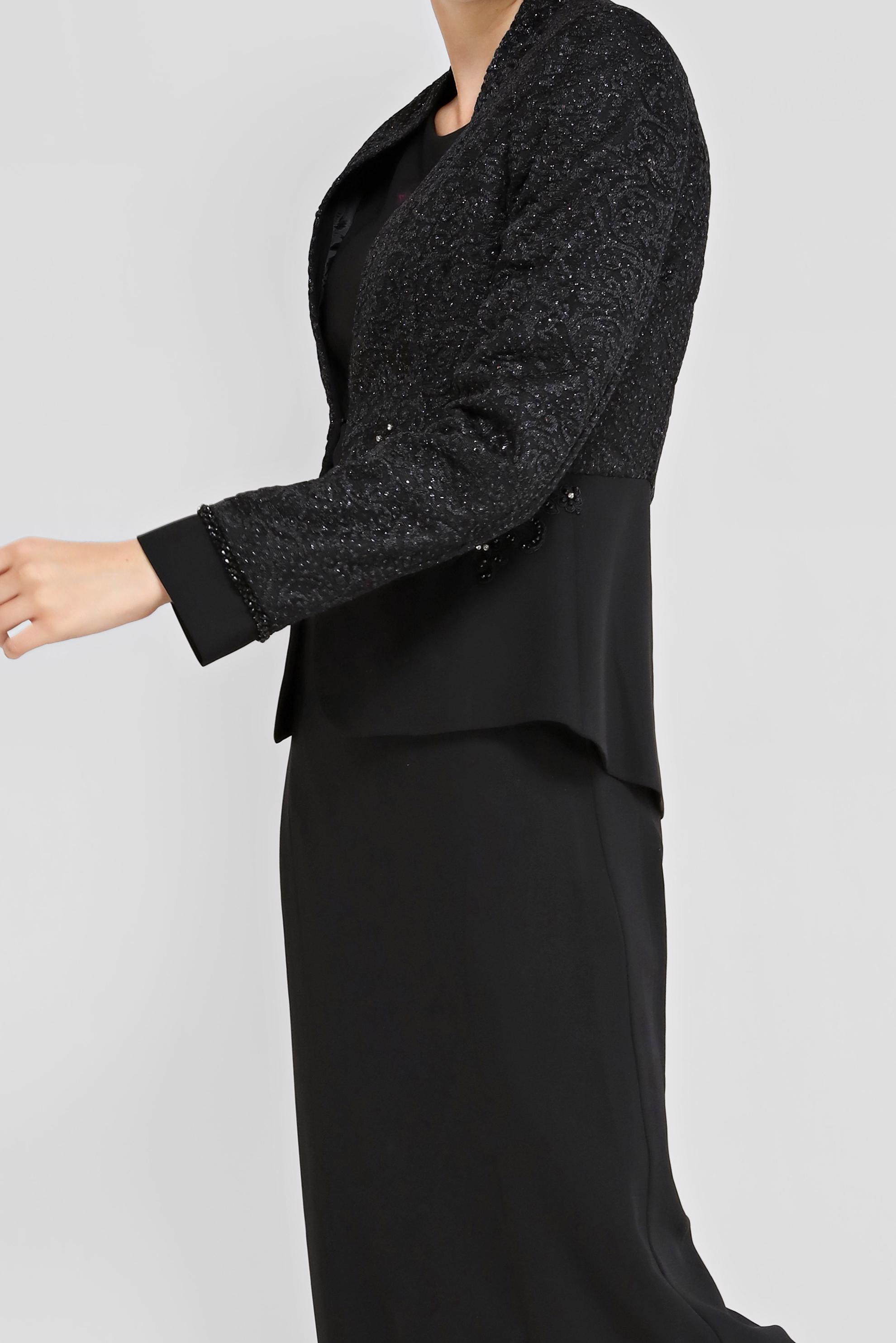 Vêtements hijab NOIR COSTUME 3 PIÈCES AVEC JUPE EN DENTELLE BRODÉE DE PERLES 30048