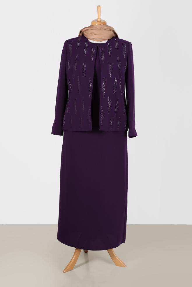 Vêtements hijab POURPRE COSTUME JUPE 3 PIÈCES DÉTAIL GEM 30050 - ALVİNA