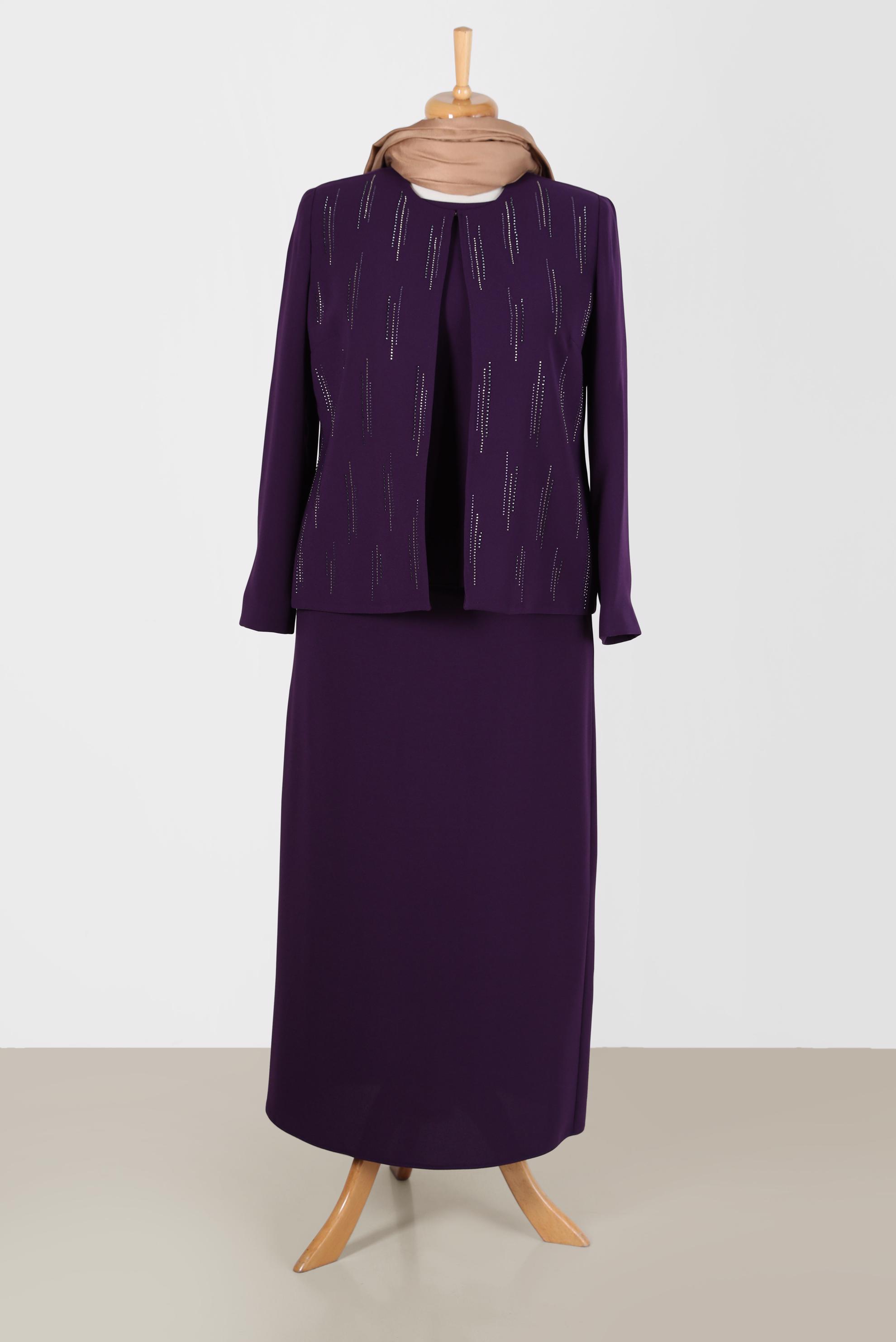 Hijab clothing PURPLE GEM DETAIL 3-PIECE SKIRTED SUIT 30050 
