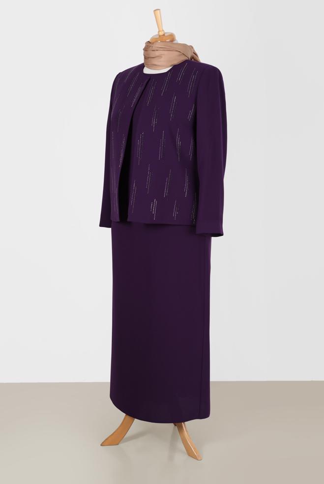 Vêtements hijab POURPRE COSTUME JUPE 3 PIÈCES DÉTAIL GEM 30050 - ALVİNA