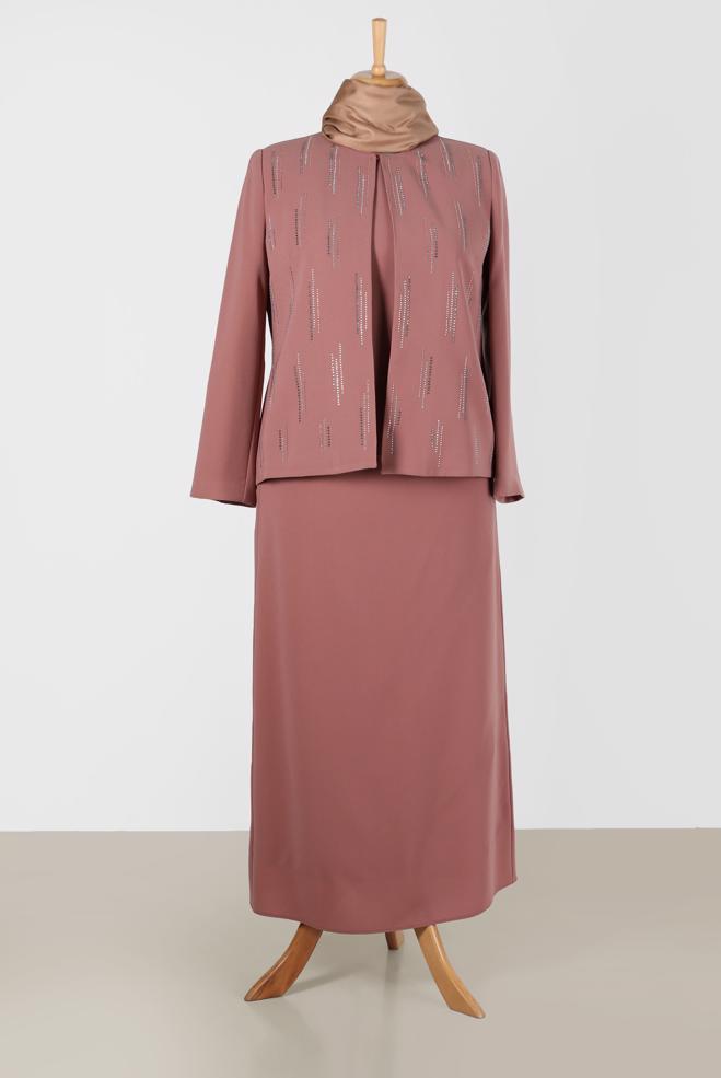 Vêtements hijab BRUN COSTUME JUPE 3 PIÈCES DÉTAIL GEM 30050 - ALVİNA