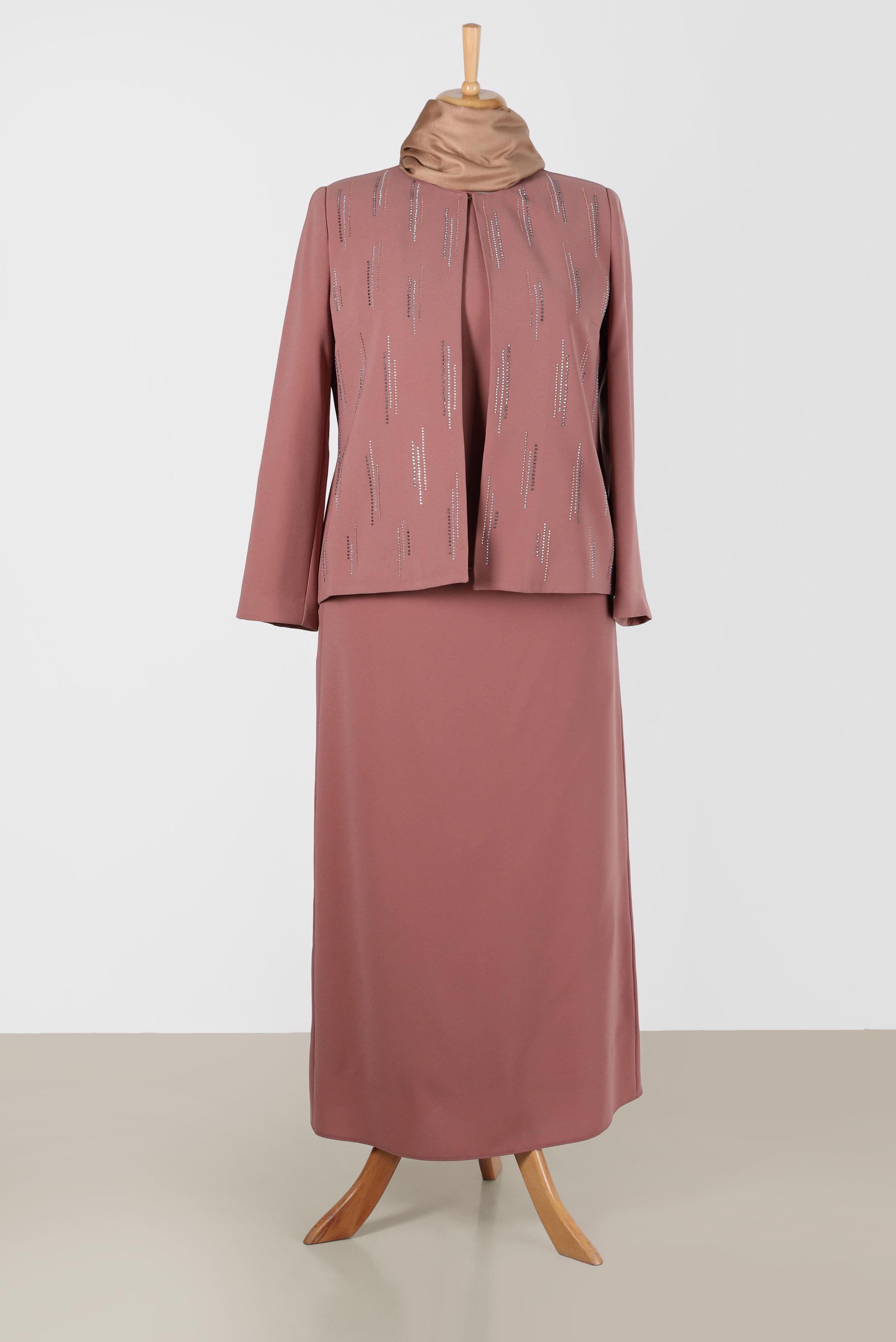 Hijab clothing BROWN GEM DETAIL 3-PIECE SKIRTED SUIT 30050 