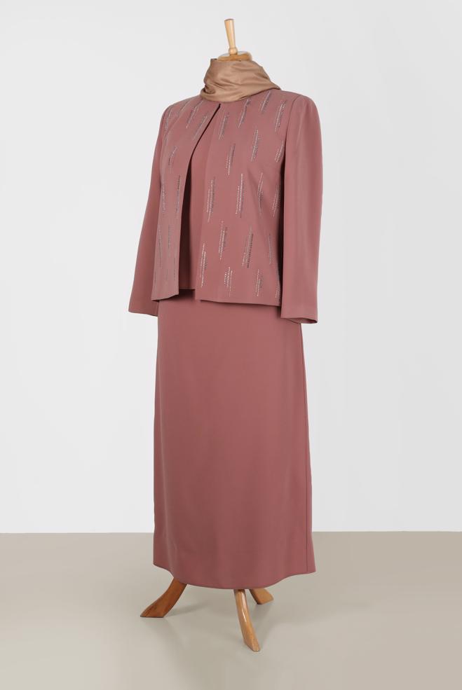 Vêtements hijab BRUN COSTUME JUPE 3 PIÈCES DÉTAIL GEM 30050 - ALVİNA