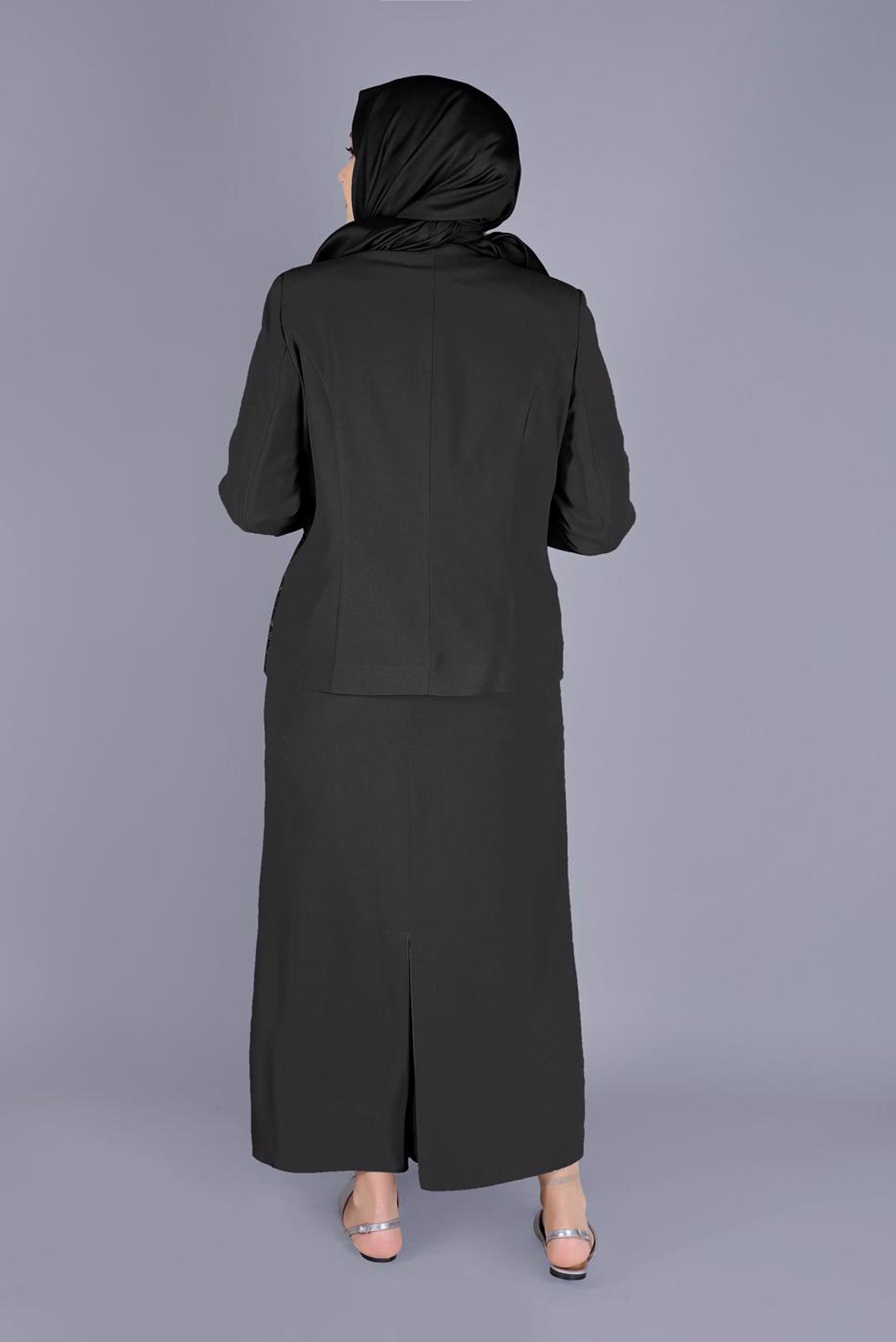 Hijab clothing BLACK LACE DETAILED 3 SKIRT SUIT 30056