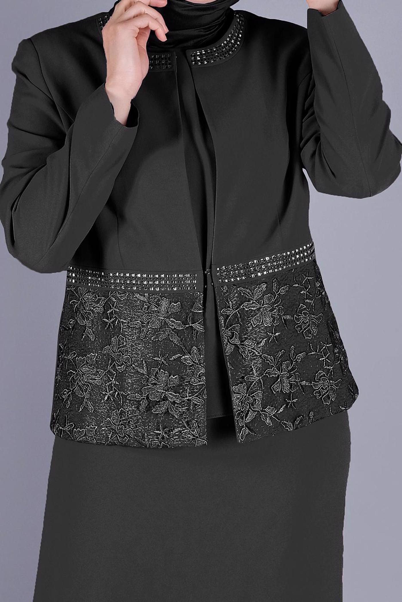 Hijab clothing BLACK LACE DETAILED 3 SKIRT SUIT 30056