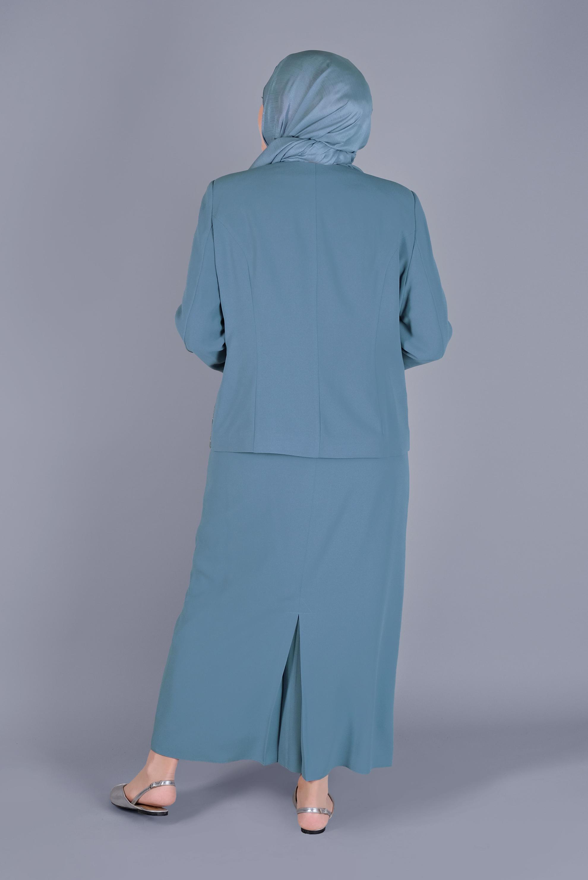 Hijab clothing BLUE LACE DETAILED 3 SKIRT SUIT 30056