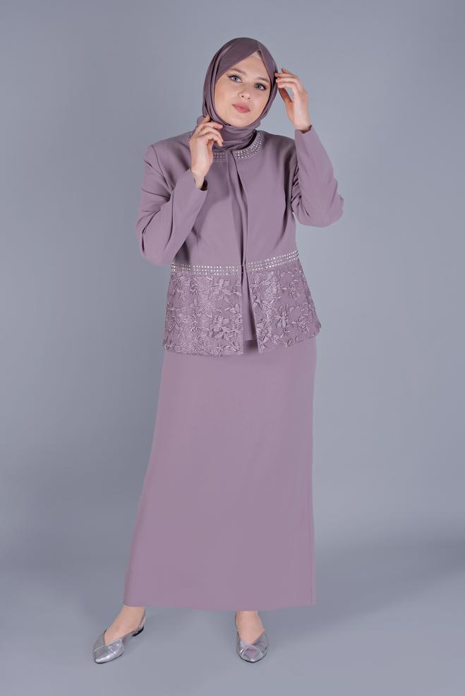 Vêtements hijab ROSE COSTUME JUPE 3 DÉTAILLÉE EN DENTELLE 30056 - ALVİNA