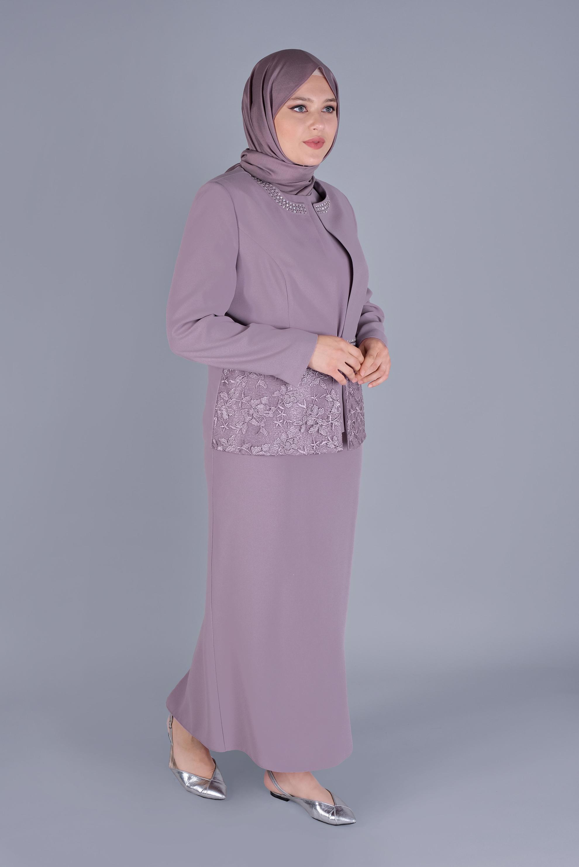 Hijab clothing PINK LACE DETAILED 3 SKIRT SUIT 30056