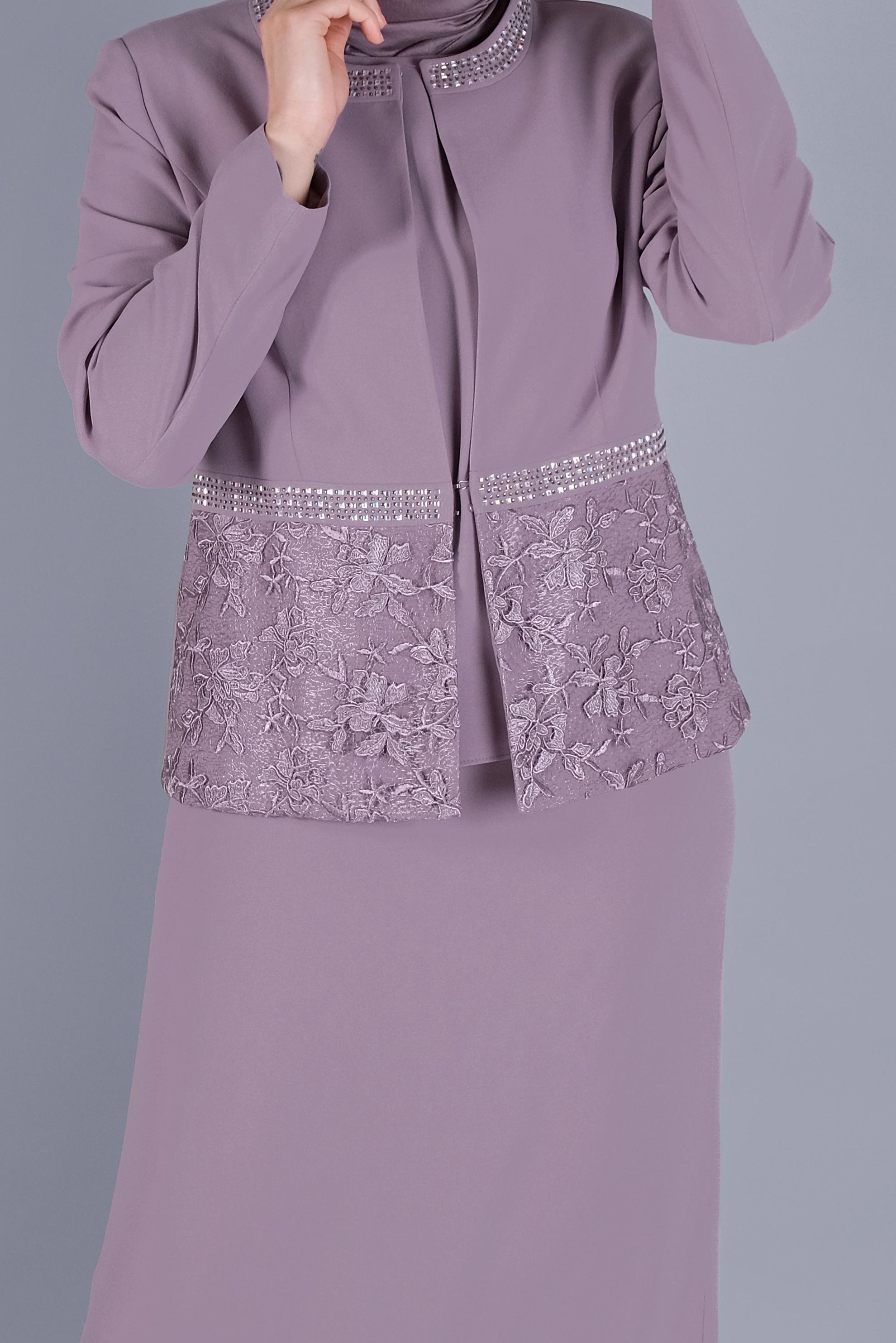 Hijab clothing PINK LACE DETAILED 3 SKIRT SUIT 30056