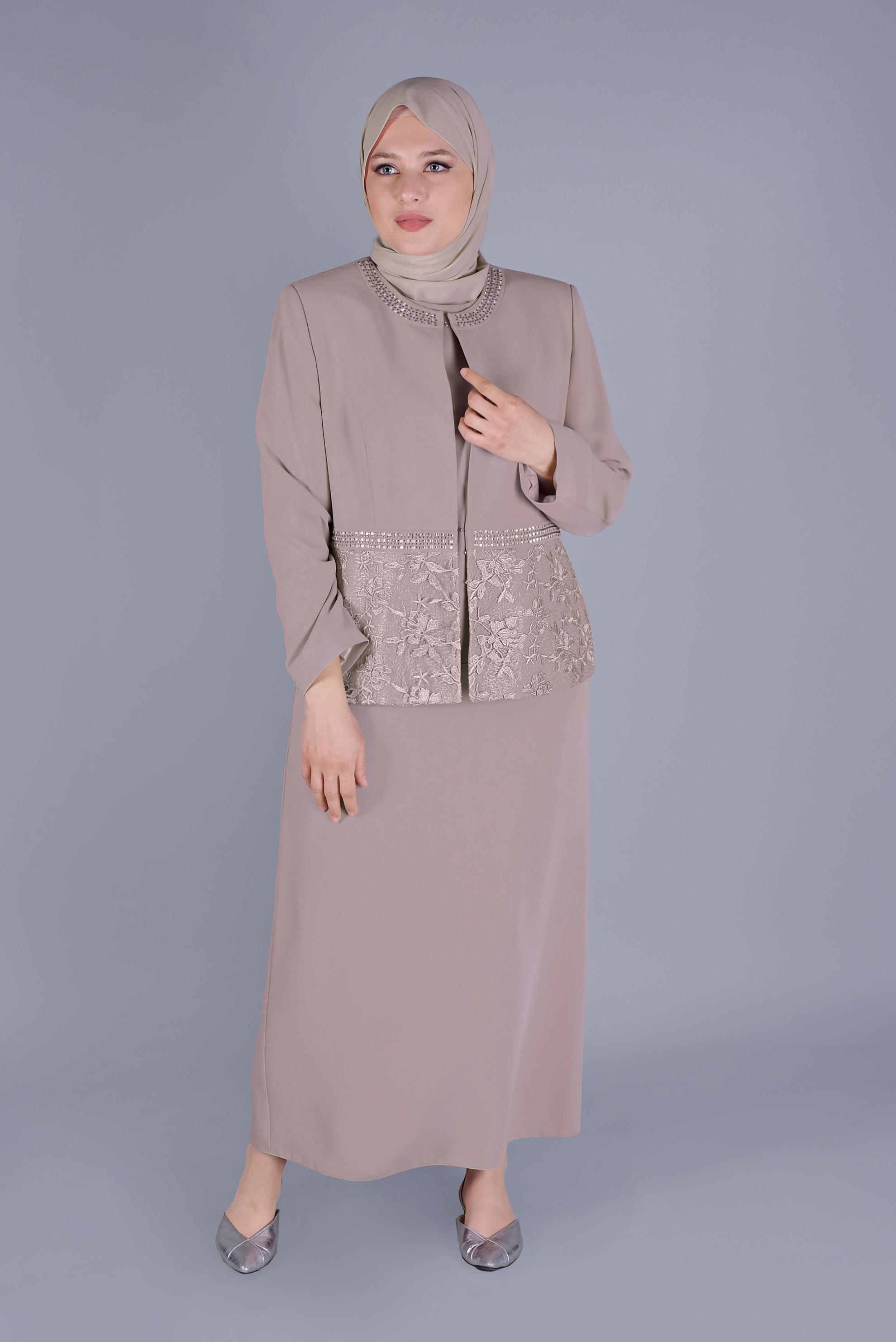 Hijab clothing BEIGE LACE DETAILED 3 SKIRT SUIT 30056