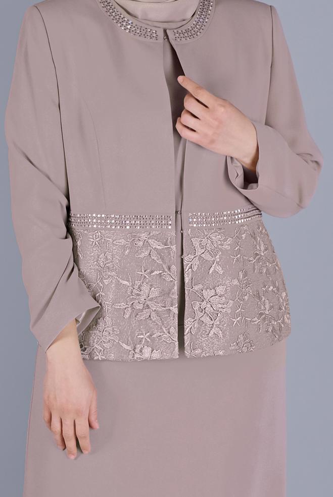 Vêtements hijab BEIGE COSTUME JUPE 3 DÉTAILLÉE EN DENTELLE 30056 - ALVİNA