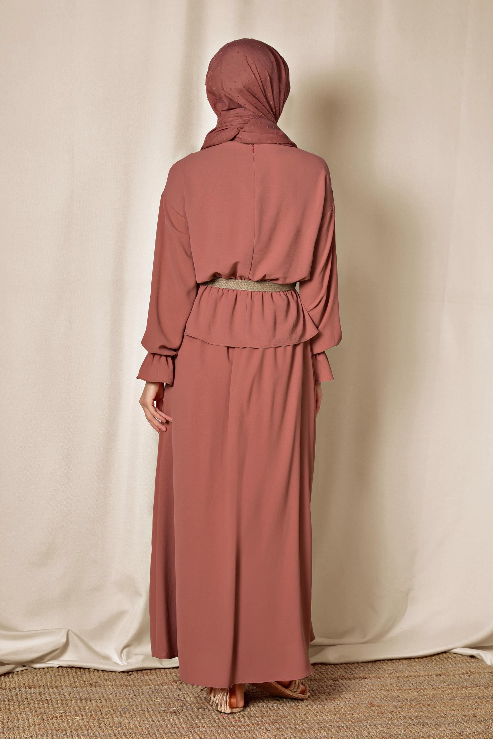 Tesettür giyim TABA BELİ LASTİKLİ ETEKLİ TAKIM 4076