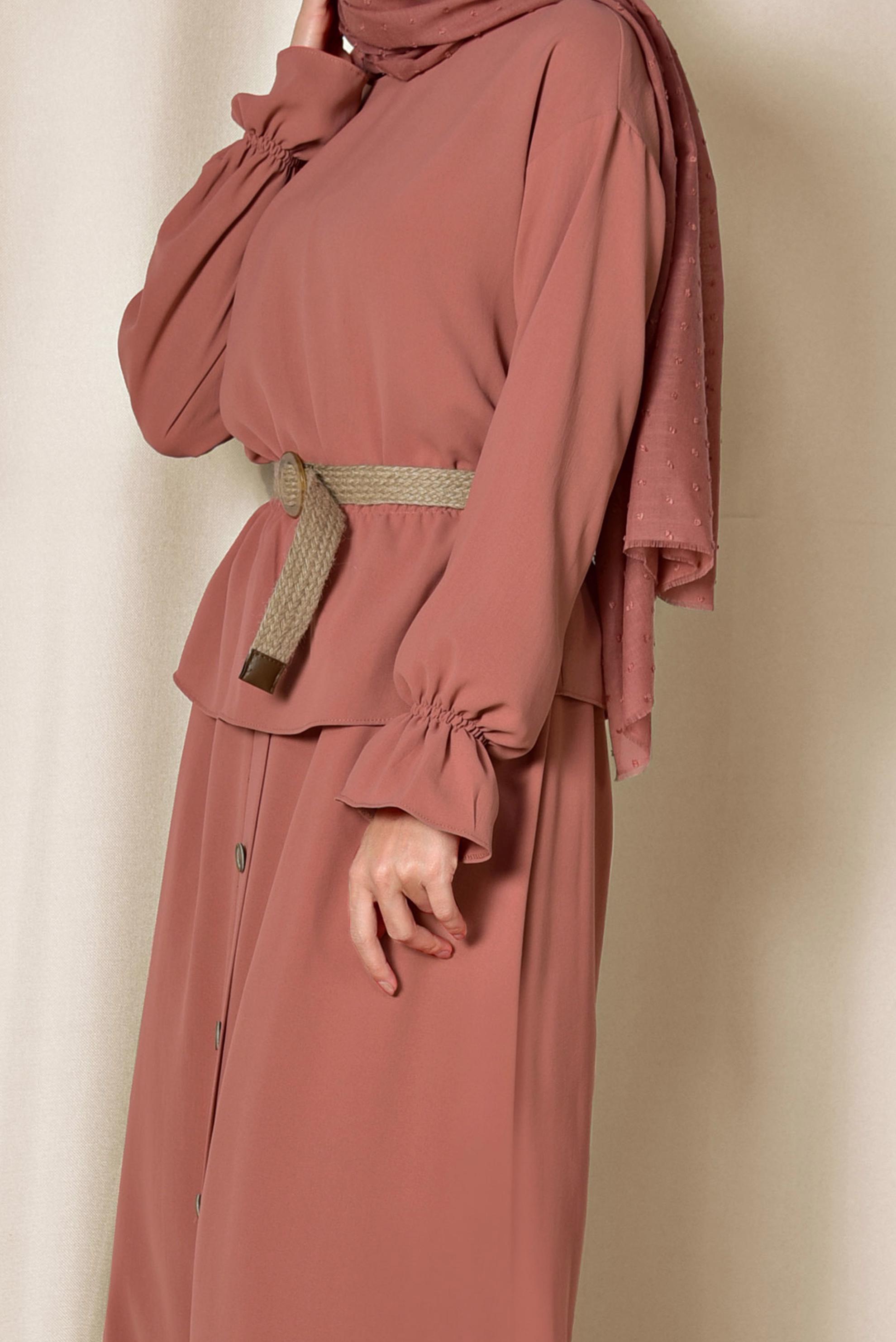 Tesettür giyim TABA BELİ LASTİKLİ ETEKLİ TAKIM 4076