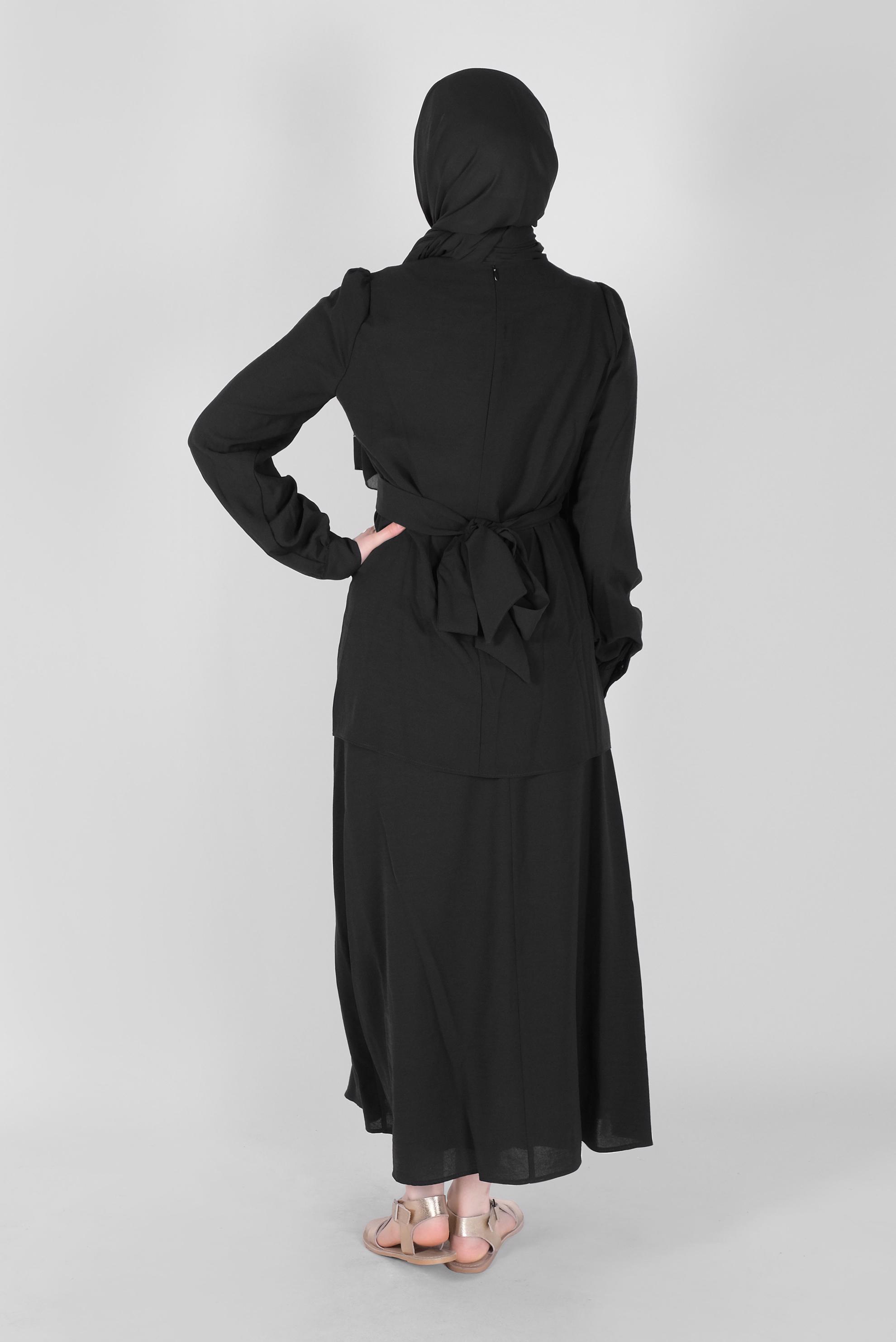 Hijab clothing BLACK BELTED 2-PIECE SKIRTED SUIT 40787 
