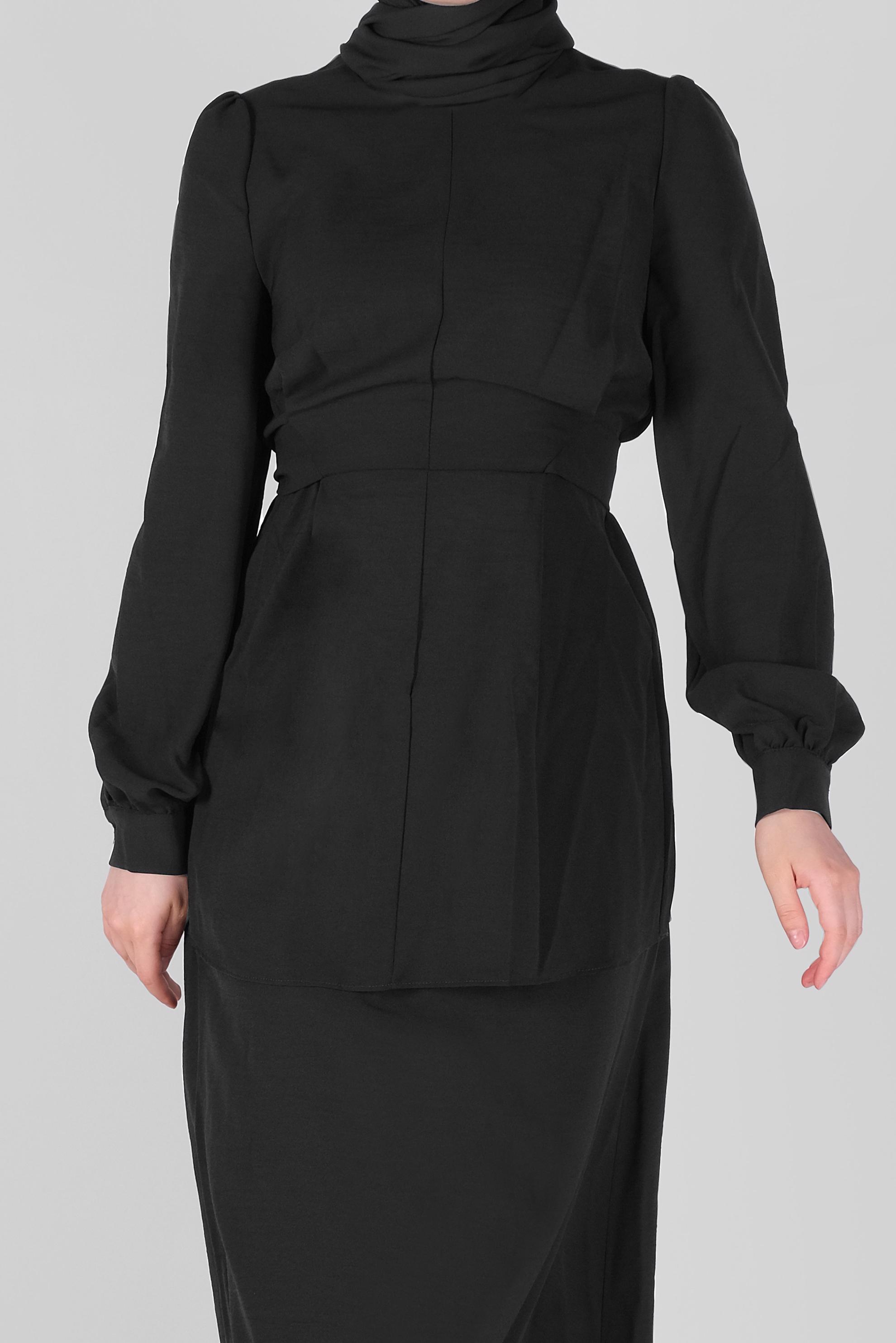 Hijab clothing BLACK BELTED 2-PIECE SKIRTED SUIT 40787 