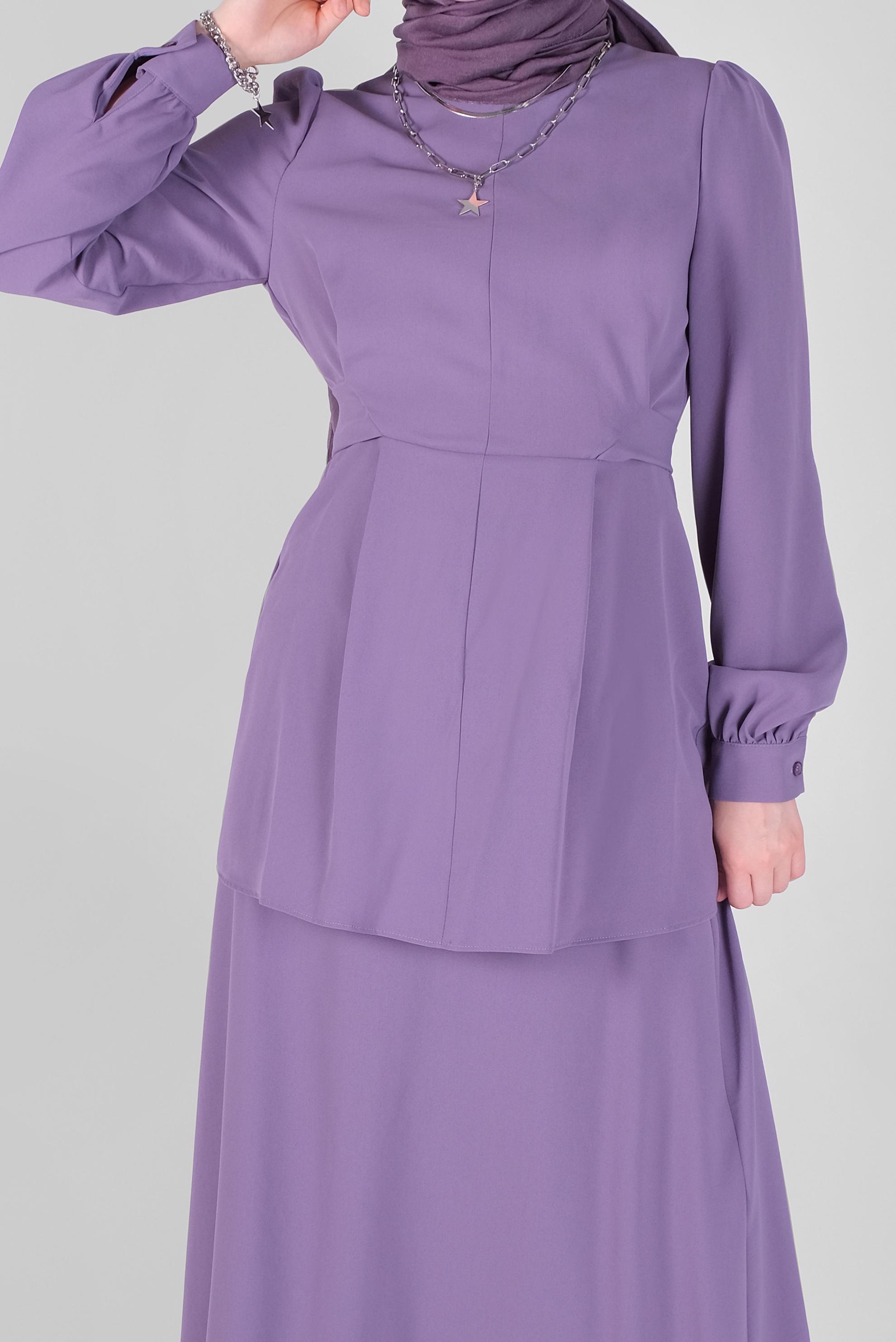 Tesettür giyim MOR  KUŞAKLI İKİLİ ETEKLİ TAKIM  40787 