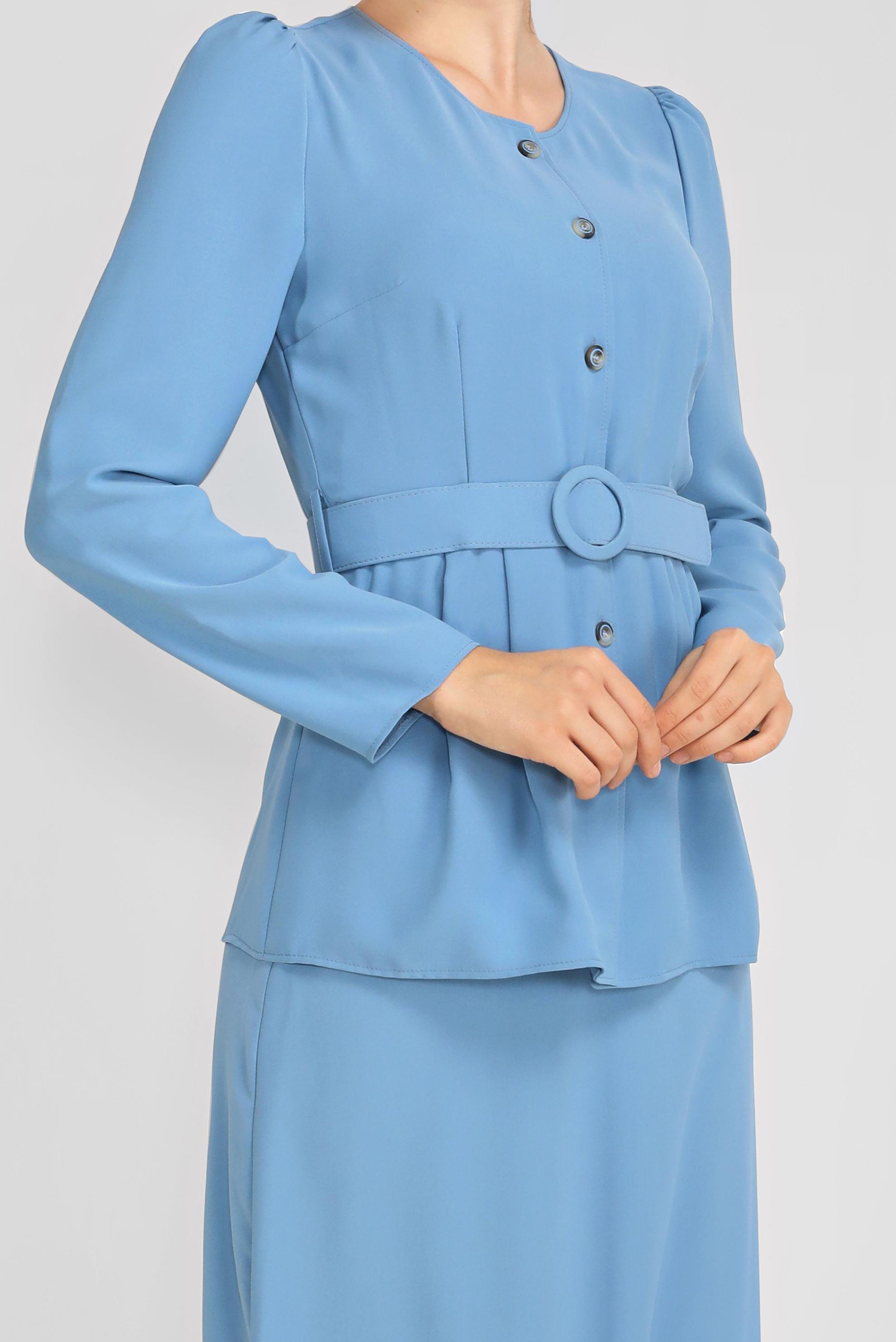 Tesettür giyim MAVİ BOYDAN DÜĞMELİ İKİLİ ETEKLİ TAKIM 40793 