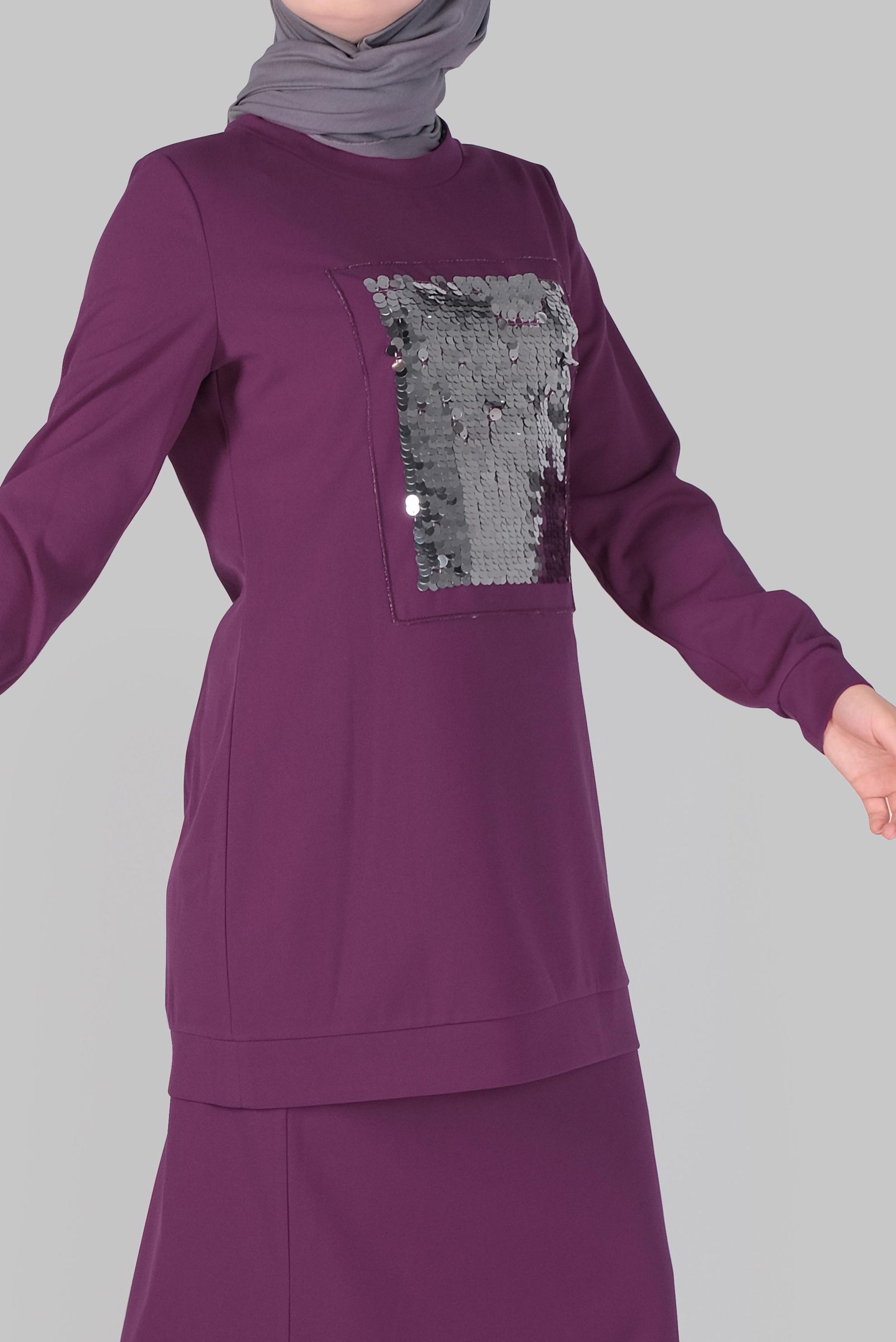 Tesettür giyim MOR PUL PAYETLİ ETEKLİ TAKIM 40794 