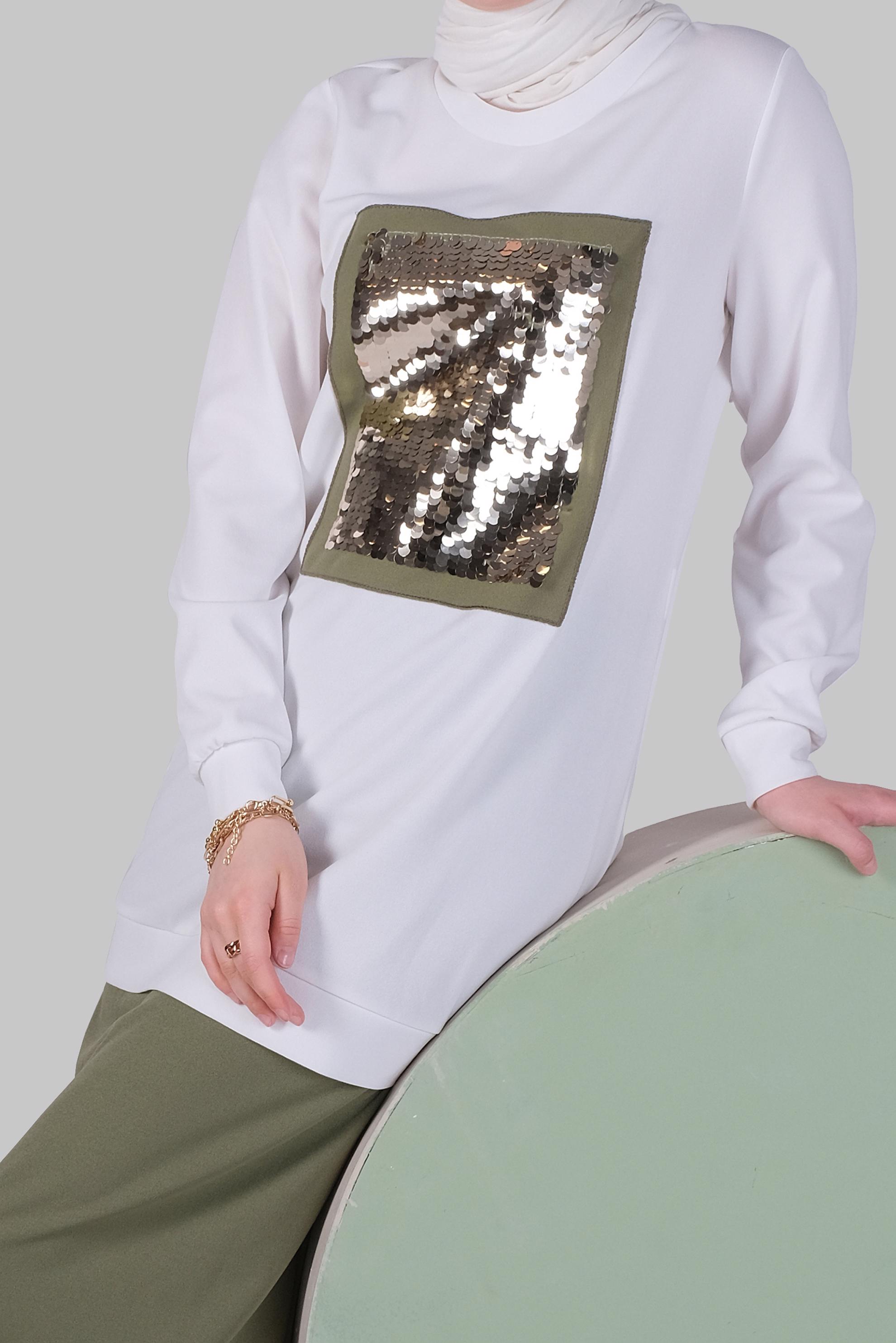 Tesettür giyim BEJ PUL PAYETLİ ETEKLİ TAKIM 40794 