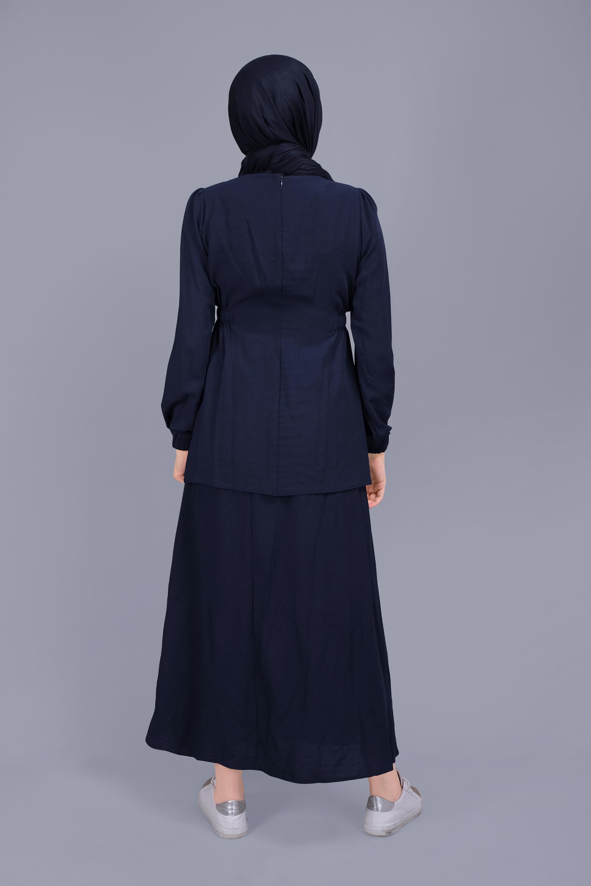 Tesettür giyim LACİVERT DANTELLİ BONCUKLU İKİLİ ETEKLİ TAKIM 40810 