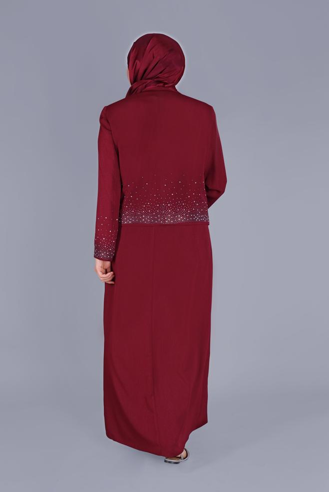 Vêtements hijab ROUGE BORDEAUX COSTUME IMPRIMÉ PIERRE AVEC ROBE 30049 - ALVİNA