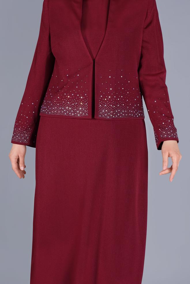 Vêtements hijab ROUGE BORDEAUX COSTUME IMPRIMÉ PIERRE AVEC ROBE 30049 - ALVİNA