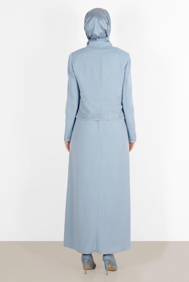 Vêtements hijab BLEU COSTUME IMPRIMÉ PIERRE AVEC ROBE 30049 - ALVİNA