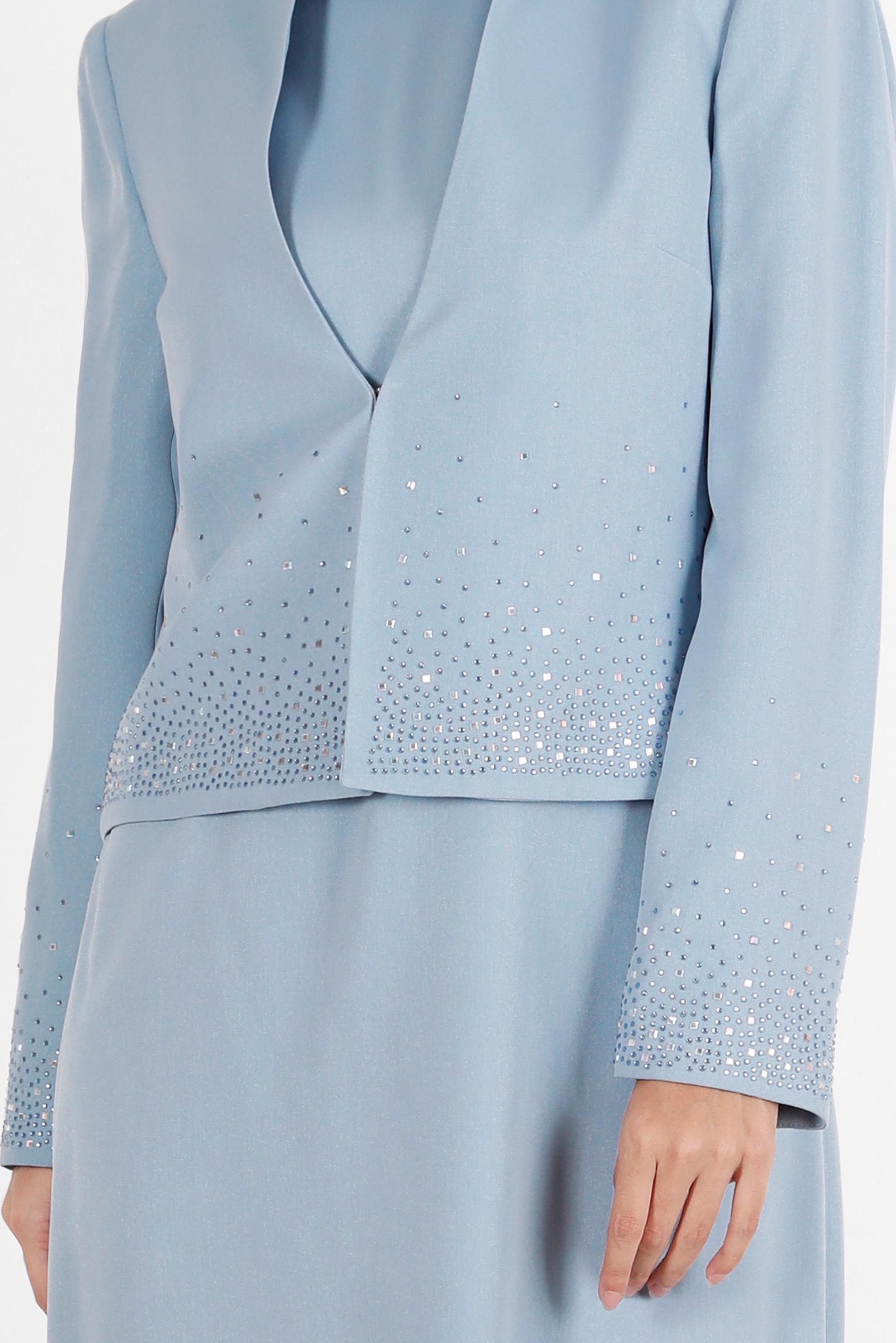 Tesettür giyim MAVİ TAŞ BASKILI İKİLİ ELBİSELİ TAKIM 30049