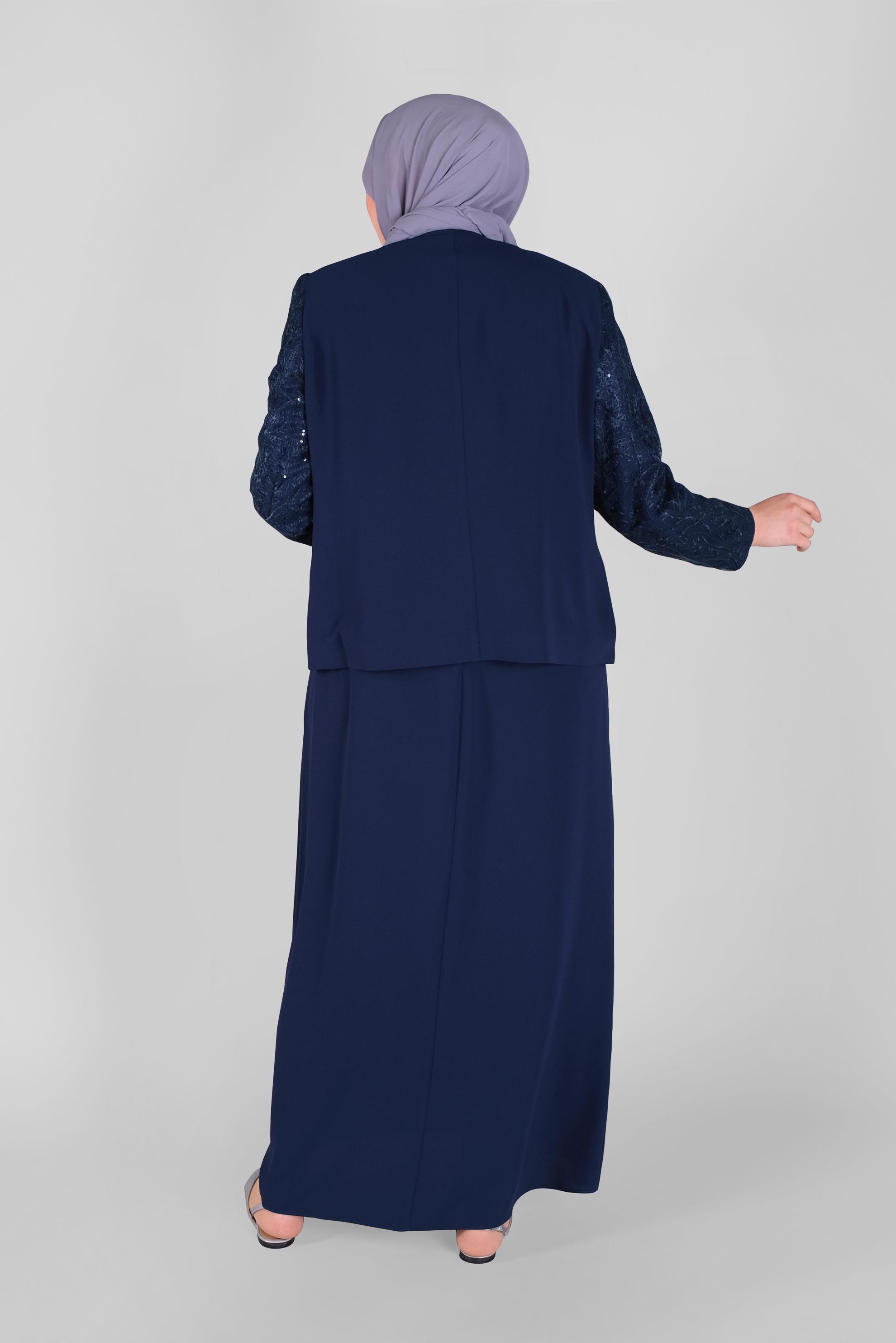 Hijab clothing NAVY BLUE SEQUINED LACED 2-PIECE SUIT WITH DRESS 30054