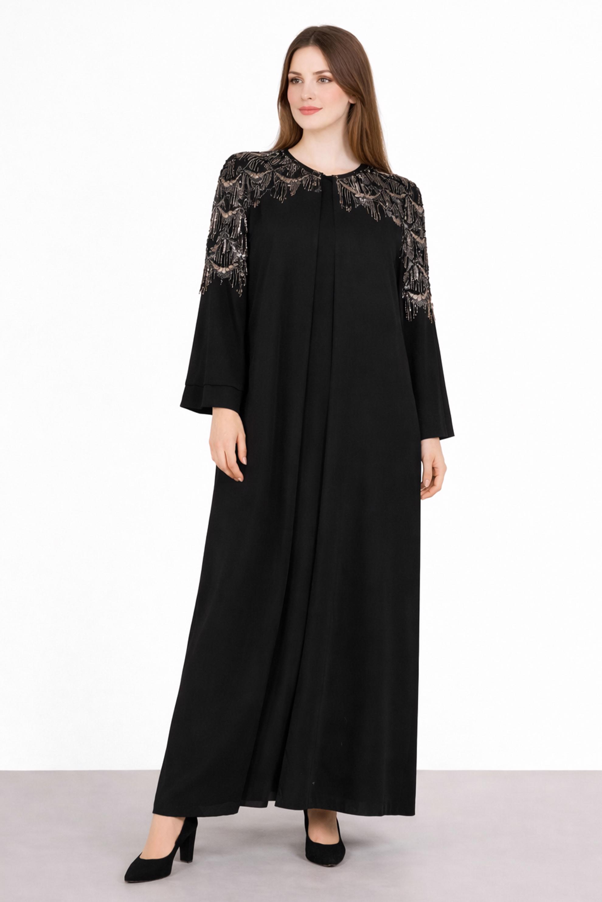 Vêtements hijab NOIR COSTUME ROBE 2 PIÈCES DÉTAIL PAILLETTES 3548