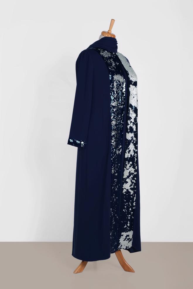 Vêtements hijab BLEU MARINE TAILLEUR ROBE À SEQUINS 3550 - ALVİNA